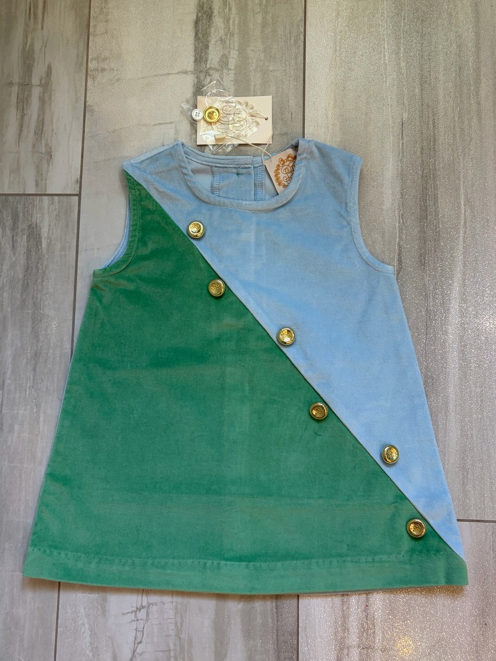 NWT TBBC Colorful Color-block Velveteen Blake Jumper Gold Button Girls 18-24M